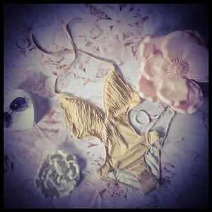 NWOT Nude Cut-out Fringe Deep V-Neck One Piece Bathing Suit